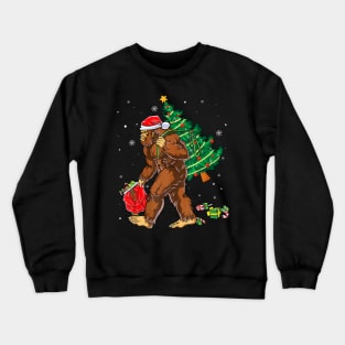 Bigfoot Carrying Christmas Tree Sasquatch Believer Crewneck Sweatshirt